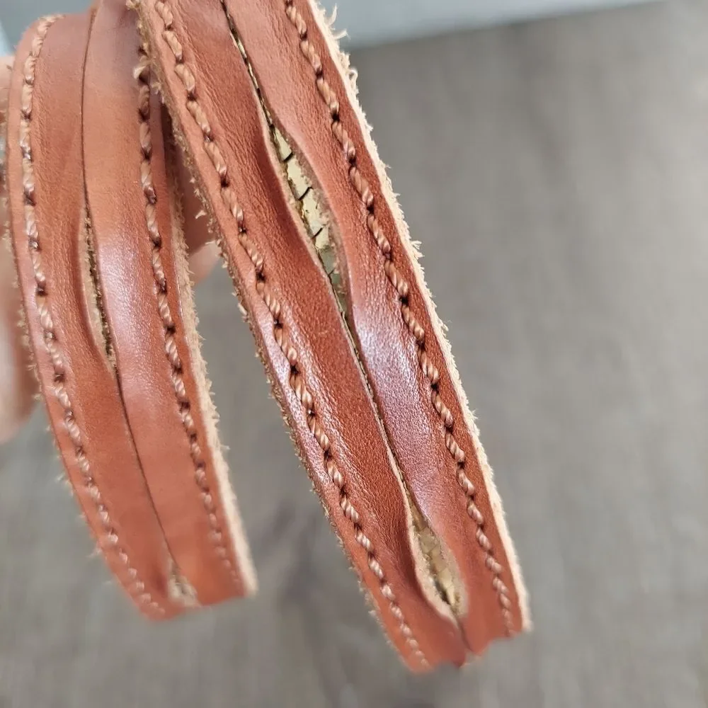 LP by Linea Pelle Brown Leather Skinny Belt Gold Sequin Accents Small